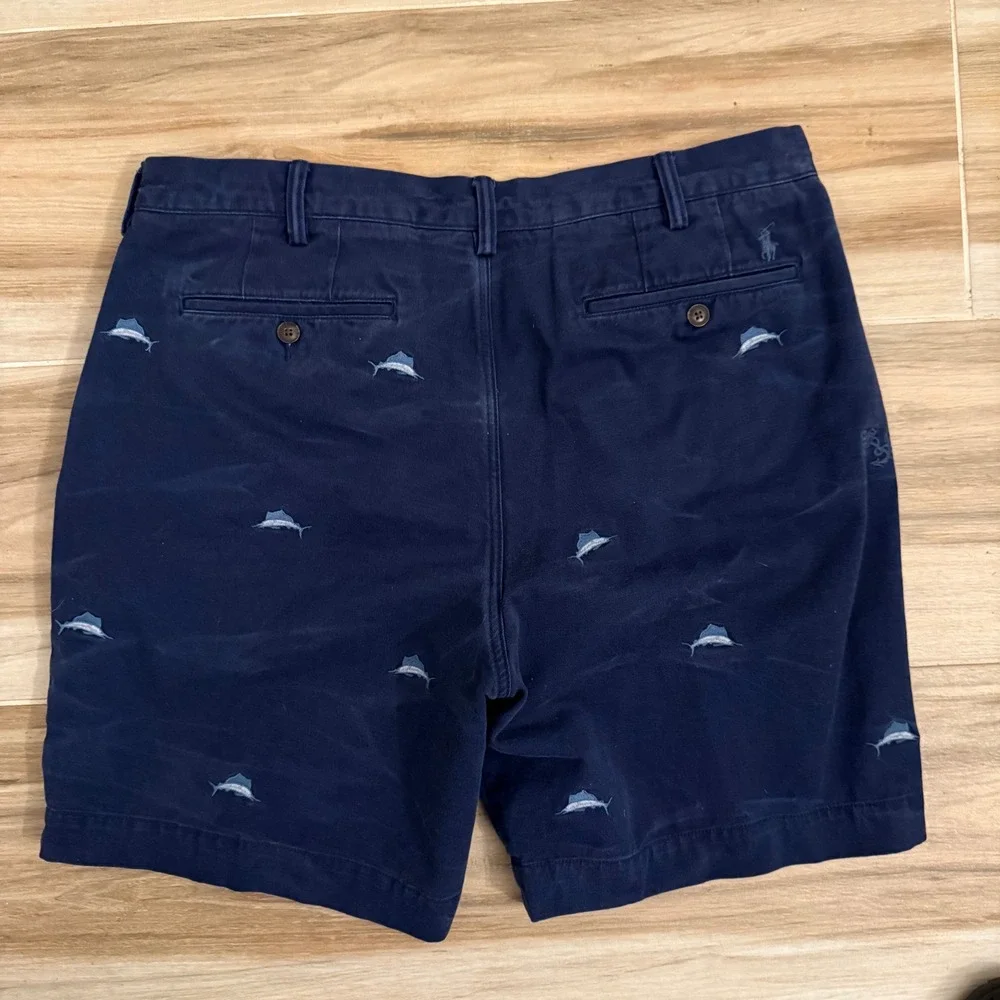 Polo Ralph Lauren Mens Navy Blue Marlin Anchor Embroidered Shorts Classic Fit 36